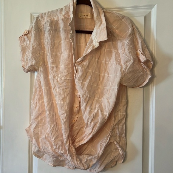 Anthropologie Isabella Sinclair Light Pink Cotton Knot Short Sleeve Shirt - Picture 2 of 3